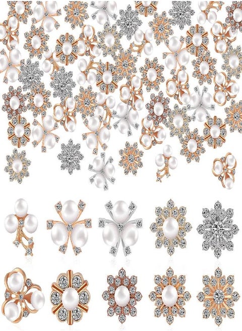 160 Pieces Pearl Rhinestone Buttons Faux Pearl Embellishments Flat Back Rhinestone Buttons for DIY Jewelry Making Wedding Decor Clothes Bag Shoes Craft Accessory