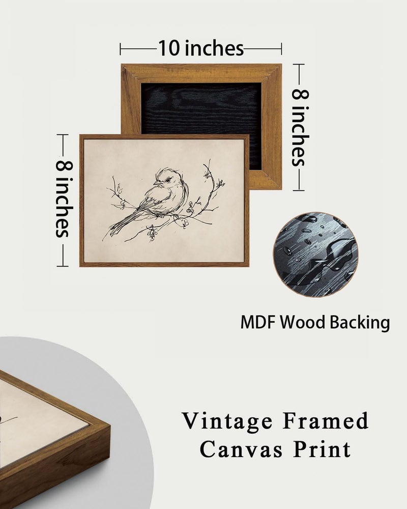 KISSFOX Framed Wall Art Vintage Wall Decor Bird Pictures Rustic Animal Canvas Art Retro Paintings Farmhouse Artwork For Bedroom Living Room Kitchen - Image 5