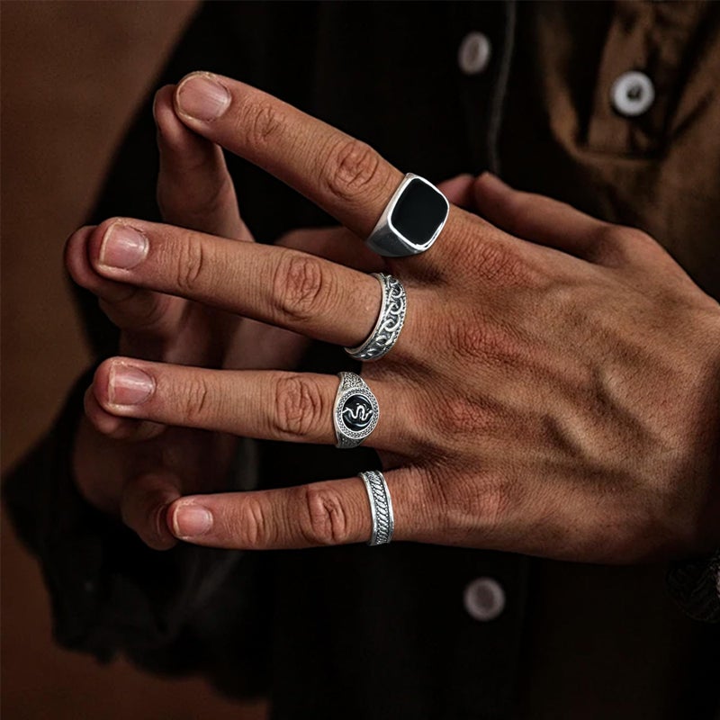 Vieyomn 34 Pcs Vintage Silvery Punk Ring for Women Men Gothic Signet Stackable Skull Poker Knuckle Rings Set - Image 2