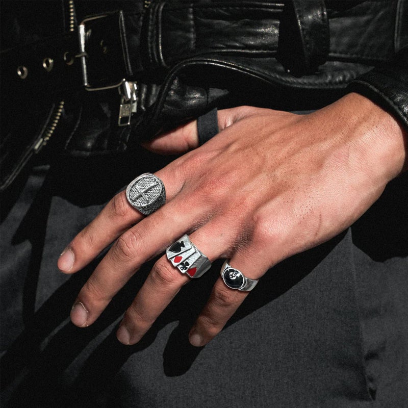 Vieyomn 34 Pcs Vintage Silvery Punk Ring for Women Men Gothic Signet Stackable Skull Poker Knuckle Rings Set - Image 5
