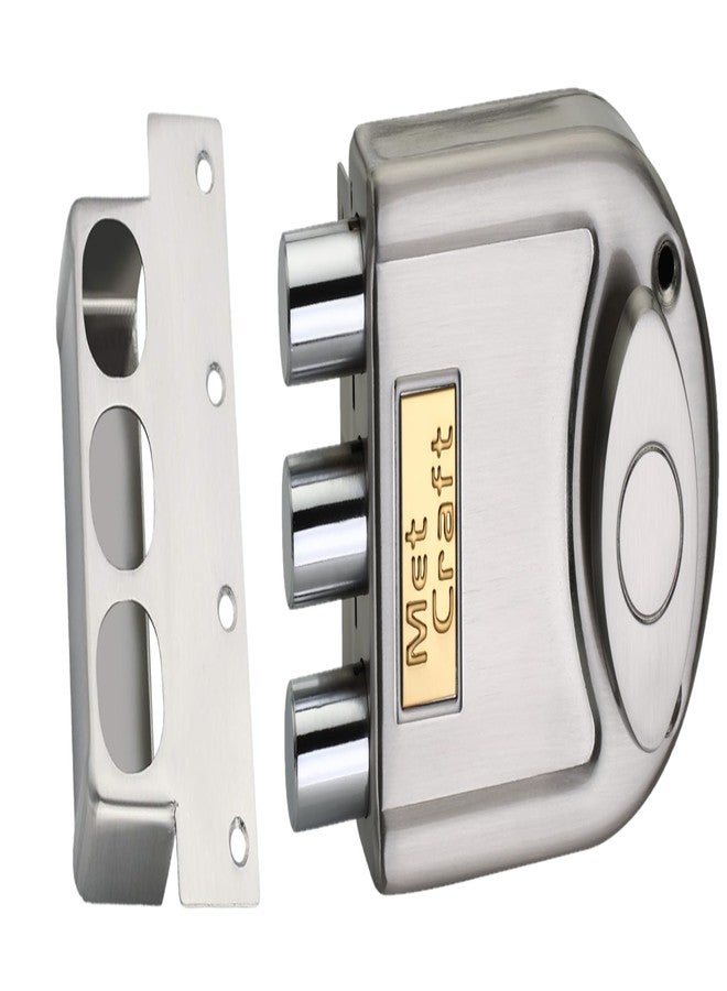 Met Craft Steel Ultra TriBolt One Side Dimple Key Main Door Lock (Satin Silver) - Image 2