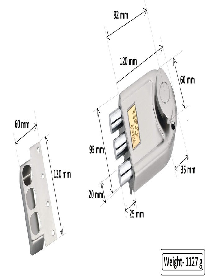 Met Craft Steel Ultra TriBolt One Side Dimple Key Main Door Lock (Satin Silver) - Image 4