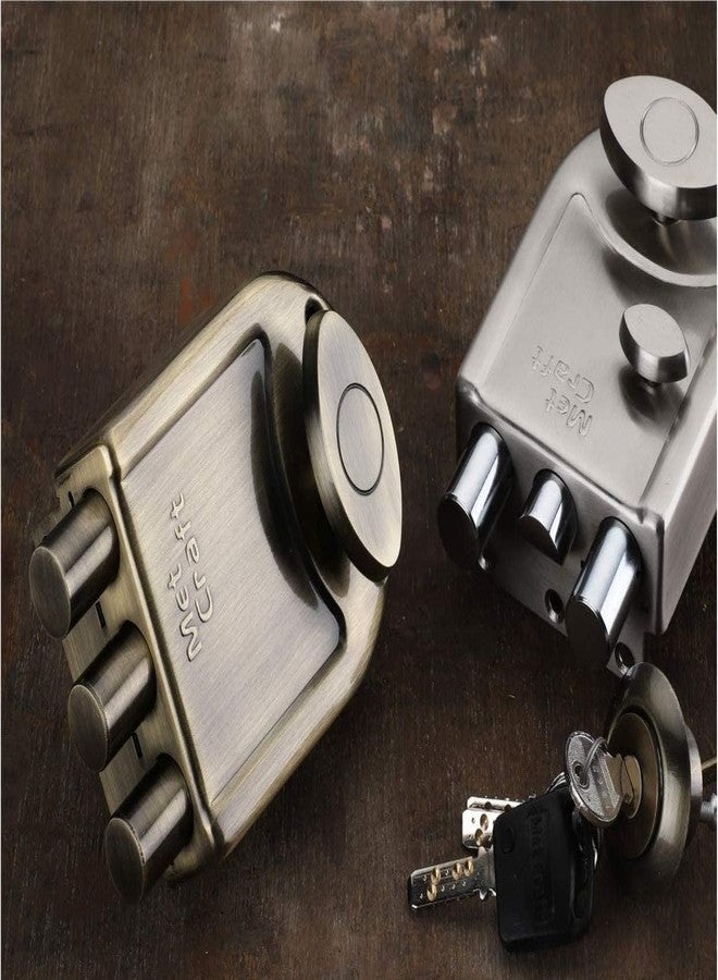 Met Craft Steel Ultra TriBolt One Side Dimple Key Main Door Lock (Satin Silver) - Image 3