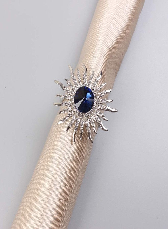 QTKJ Set of 6 Sunflower Napkin Rings Crystal Napkin Buckles Holder for Wedding, Parties, Dinners, Christmas, Holidays Decor (Silver + Blue) - Image 3