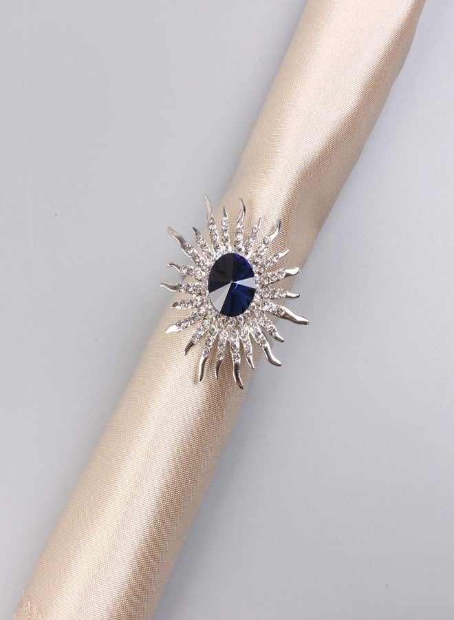 QTKJ Set of 6 Sunflower Napkin Rings Crystal Napkin Buckles Holder for Wedding, Parties, Dinners, Christmas, Holidays Decor (Silver + Blue) - Image 4