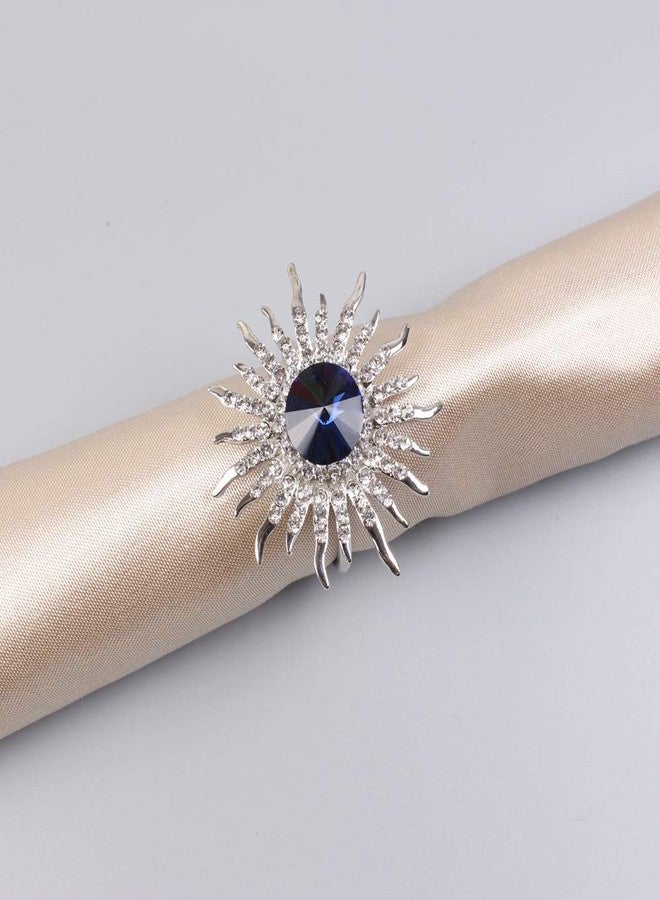 QTKJ Set of 6 Sunflower Napkin Rings Crystal Napkin Buckles Holder for Wedding, Parties, Dinners, Christmas, Holidays Decor (Silver + Blue) - Image 2