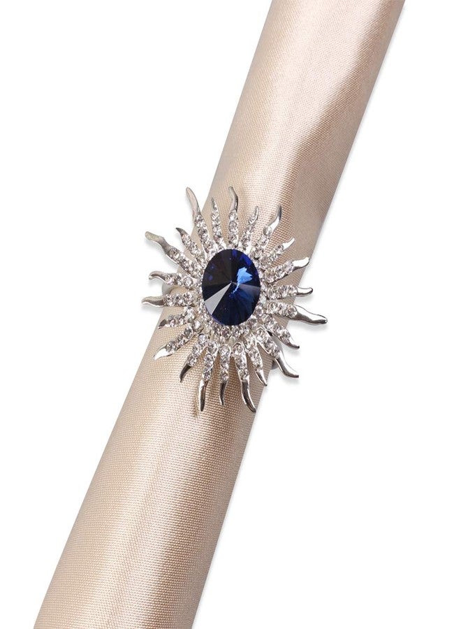 QTKJ Set of 6 Sunflower Napkin Rings Crystal Napkin Buckles Holder for Wedding, Parties, Dinners, Christmas, Holidays Decor (Silver + Blue) - Image 1