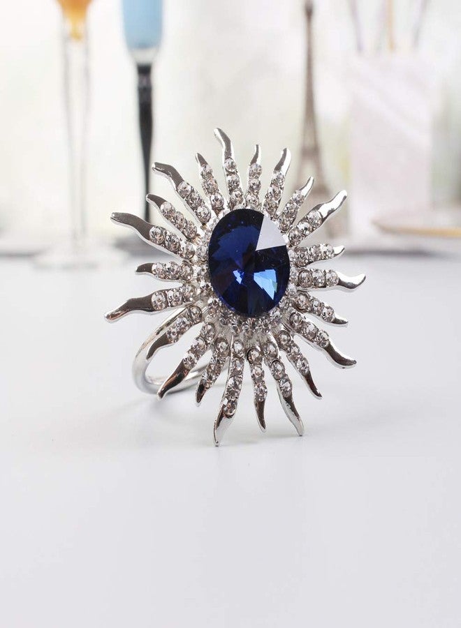 QTKJ Set of 6 Sunflower Napkin Rings Crystal Napkin Buckles Holder for Wedding, Parties, Dinners, Christmas, Holidays Decor (Silver + Blue) - Image 5