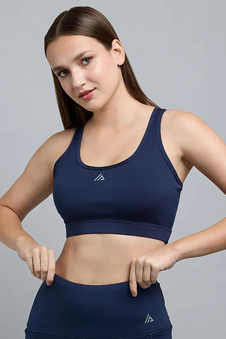 R&B Solid Sports Bra with Scoop Neck