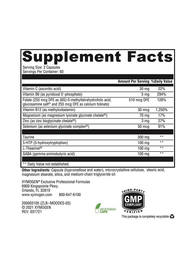 Health & Household - Xymogen Mood Food Es - Supports Calmness, Relaxation And A Healthy Mood With Active Folate, B Vitamins, 5-Htp, Gaba, Minerals, Suntheanine L-Theanine, Selenium (120 Capsules) - Image 1
