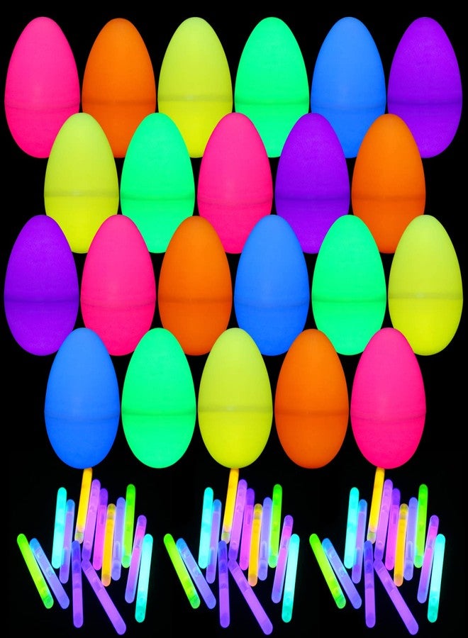 LOKIPA 24 Pcs Glow in The Dark Easter Eggs, Glow Easter Eggs Party Supplies with Fillable Plastic Egg with 48 Mini Glow Stickers, Hunt for Easter Decorations - Image 2