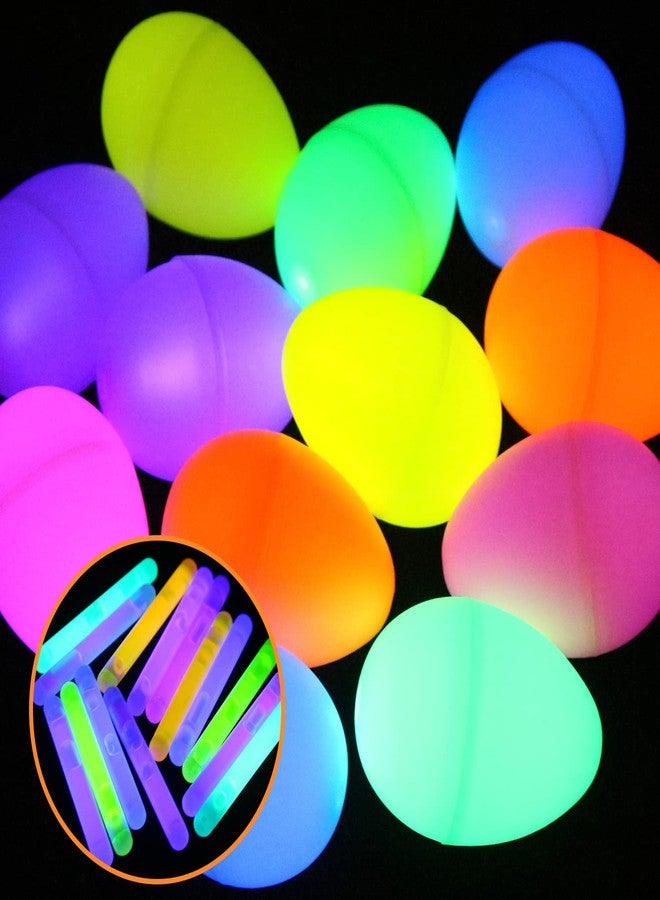 LOKIPA 24 Pcs Glow in The Dark Easter Eggs, Glow Easter Eggs Party Supplies with Fillable Plastic Egg with 48 Mini Glow Stickers, Hunt for Easter Decorations - Image 1