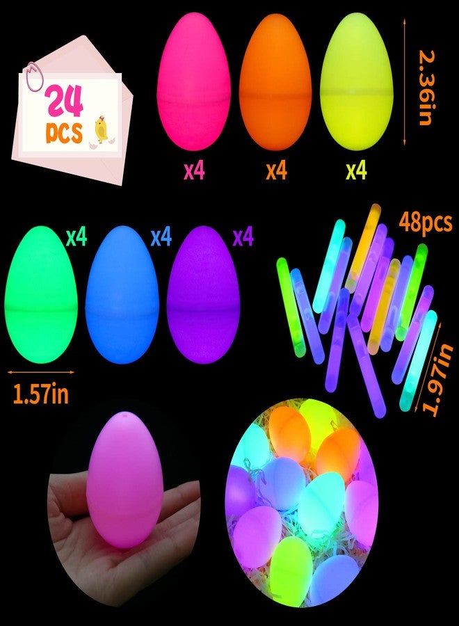LOKIPA 24 Pcs Glow in The Dark Easter Eggs, Glow Easter Eggs Party Supplies with Fillable Plastic Egg with 48 Mini Glow Stickers, Hunt for Easter Decorations - Image 3