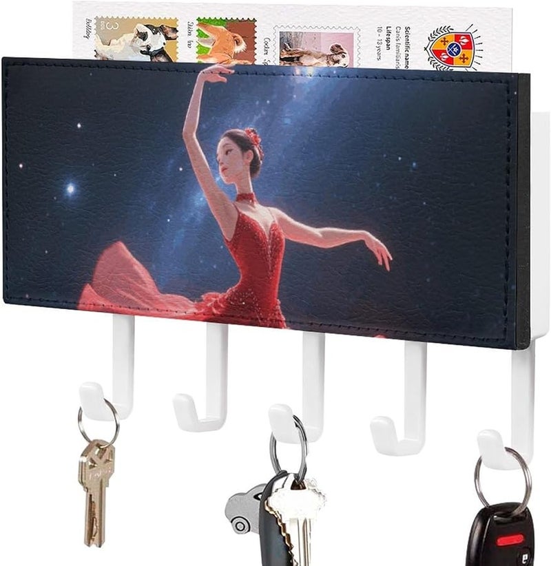 حامل مفاتيح جدار نجمي راقص مع 5 خطافات منظم مفاتيح من جلد البولي يوريثان تخزين مدخل المنزل - Image 1