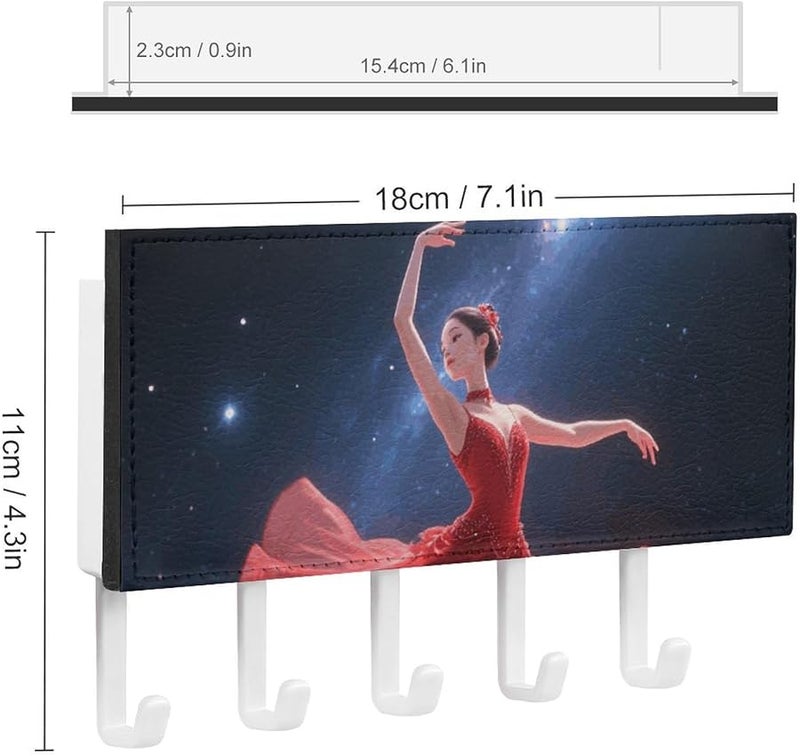 حامل مفاتيح جدار نجمي راقص مع 5 خطافات منظم مفاتيح من جلد البولي يوريثان تخزين مدخل المنزل - Image 3