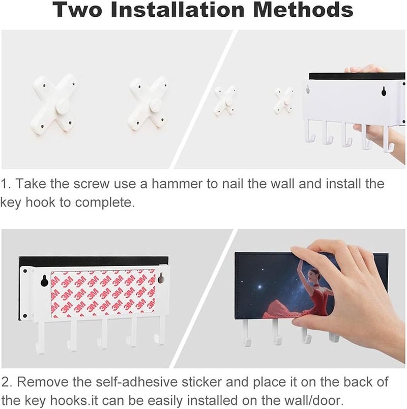 حامل مفاتيح جدار نجمي راقص مع 5 خطافات منظم مفاتيح من جلد البولي يوريثان تخزين مدخل المنزل - Image 4