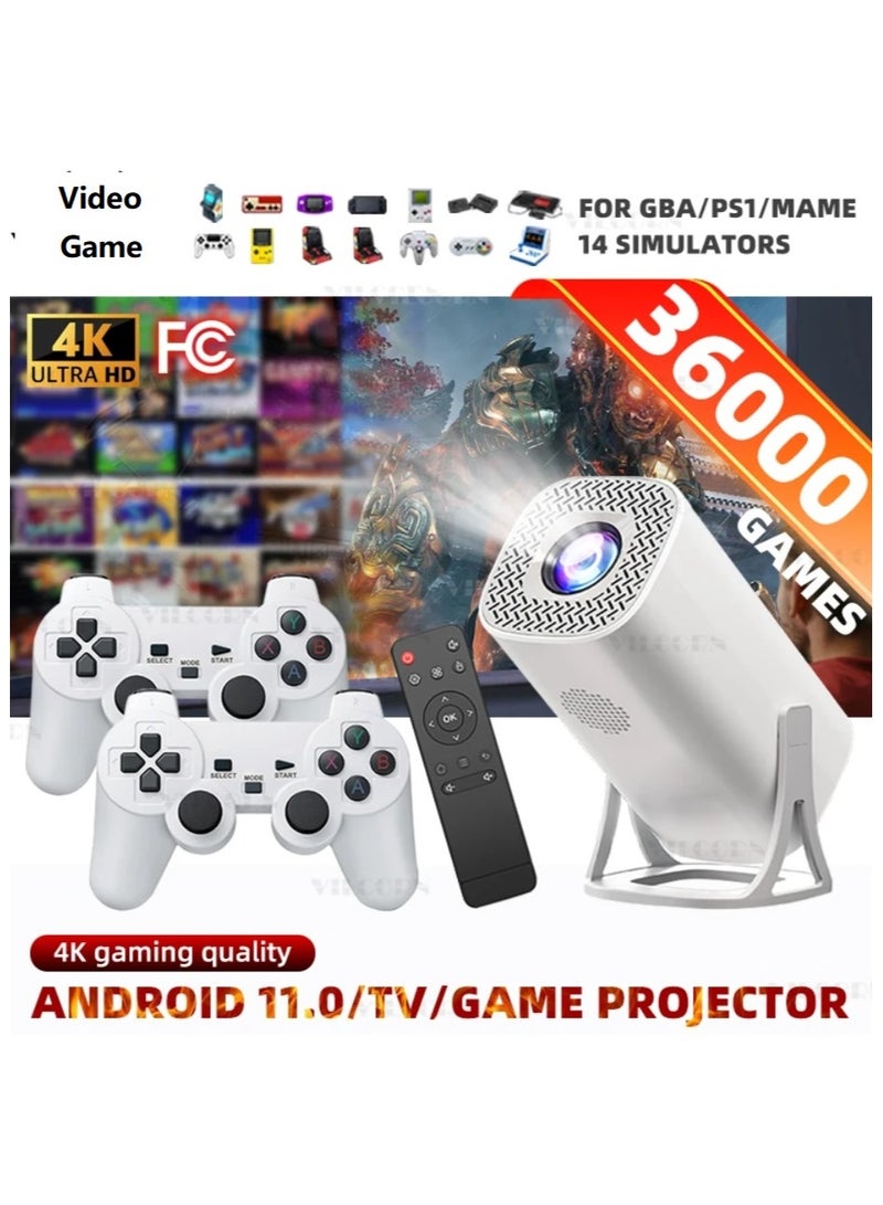 Game Console 4K HD Video, Classic 64GB Retro TV 30000+ Game,Game Projector 2 In 1 Professional Chip, Portable Projector With Wireless Controller Gamepad, 2.4G /5G WiFi BT 5.0 Support 4K 130-Inch Screen 180° Rotation Hi-Fi Speaker Portable Size 50-100% Zoom  - Image 1