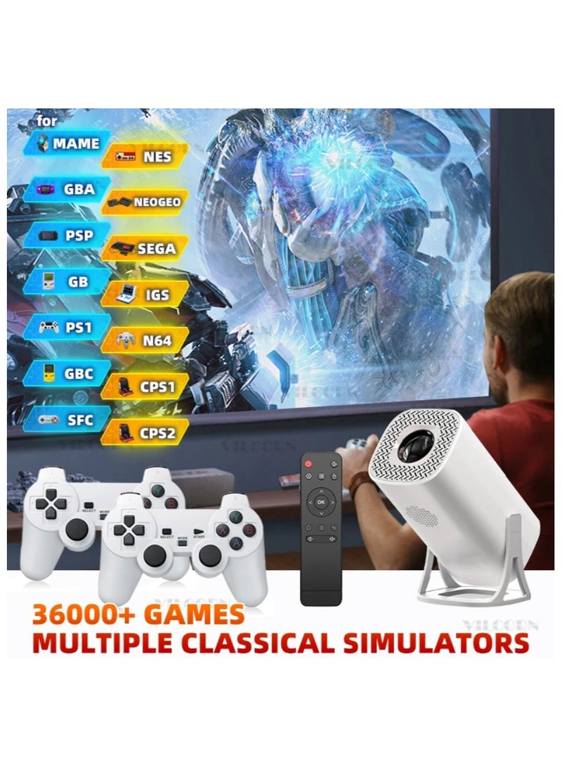 Game Console 4K HD Video, Classic 64GB Retro TV 30000+ Game,Game Projector 2 In 1 Professional Chip, Portable Projector With Wireless Controller Gamepad, 2.4G /5G WiFi BT 5.0 Support 4K 130-Inch Screen 180° Rotation Hi-Fi Speaker Portable Size 50-100% Zoom  - Image 2