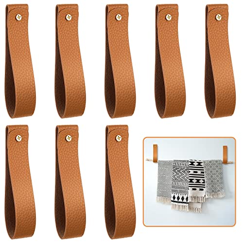8 Pcs Artificial Leather Wall Hooks 1 x 47 Inches Hanging Strap Wall Mounted Loop for Hanging Leather Strap Hangers for Bathroom Kitchen Bedroom Towel Holder SuppliesBrown