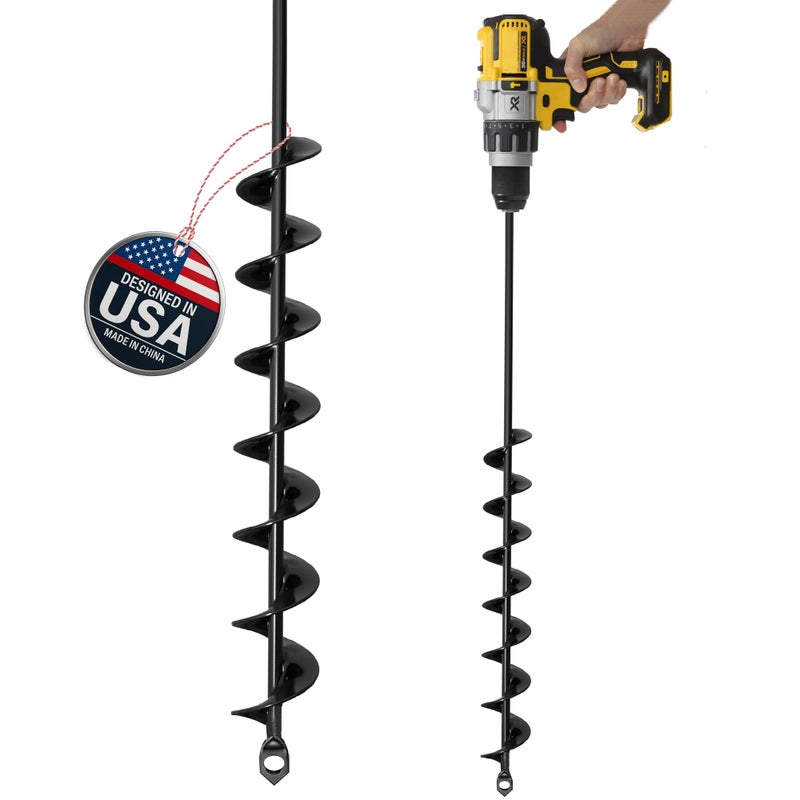 K-Brands Auger Drill Bit for Planting â€“ 2 x 32 Inch -No Squat Garden Spiral Hole and Bulb Planter Tool for Umbrella Holes - Compatible with 3/8 Inch Hex Drive - Image 1