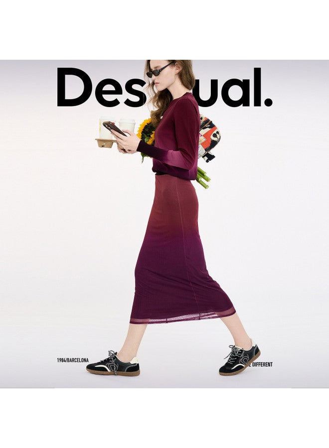 DESIGUAL تنورة مستقيمة شبكية مطبوعة بتدرج ss25 جديدة - Image 3