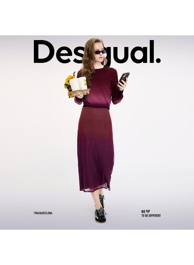 DESIGUAL تنورة مستقيمة شبكية مطبوعة بتدرج ss25 جديدة - Image 5