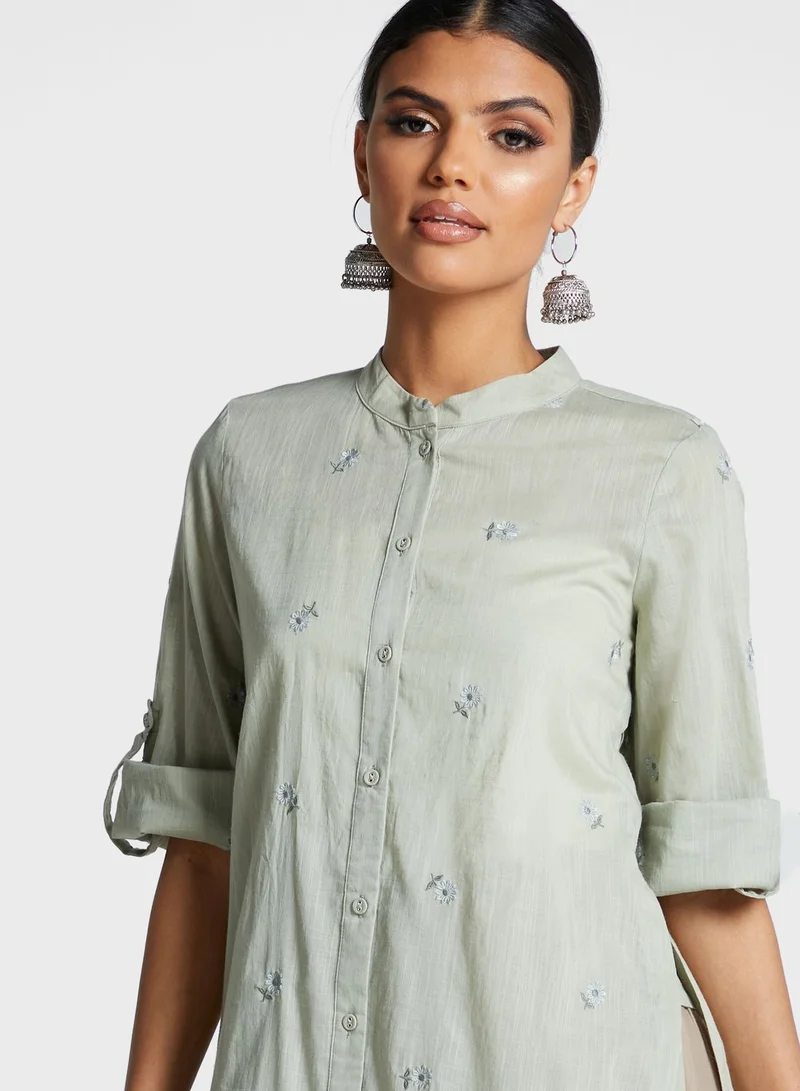 RITU KUMAR Roll Sleeve Button Down Kurti