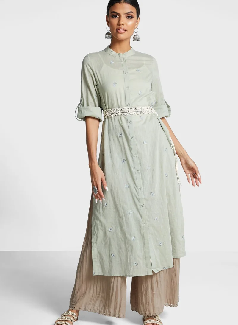 RITU KUMAR Roll Sleeve Button Down Kurti