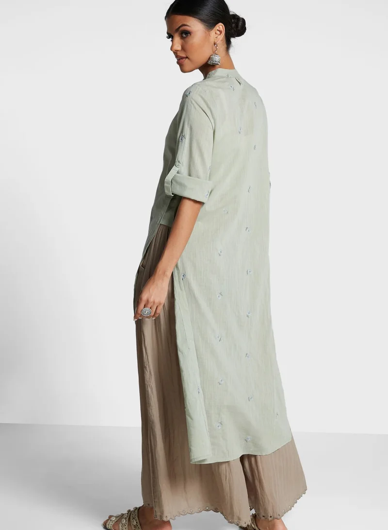 RITU KUMAR Roll Sleeve Button Down Kurti