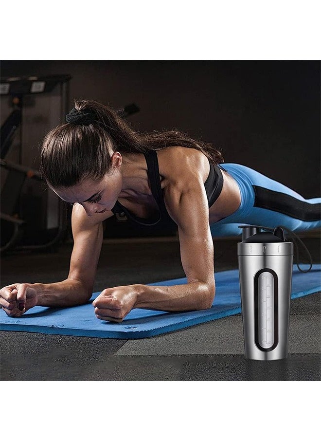 LENND - Protein Shaker Bottle, Protein Shaker Cup with shaker ball, Visible Window, Stainless Steel Shaker Bottle Leak Proof (silver) - Image 1