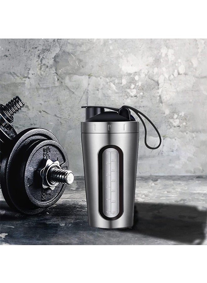 LENND - Protein Shaker Bottle, Protein Shaker Cup with shaker ball, Visible Window, Stainless Steel Shaker Bottle Leak Proof (silver) - Image 1