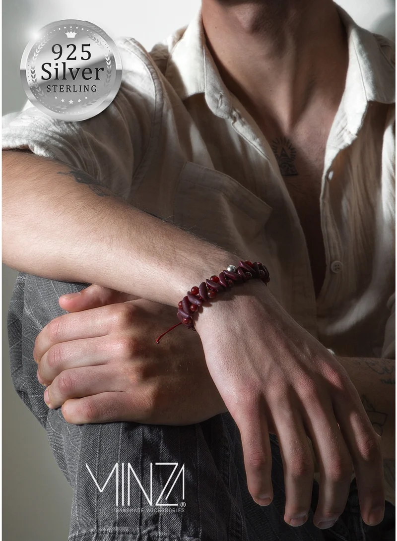 Minza Minza ” Mumbai “ Pure 925 Sterling Silver, Date stone and Agate stone For Men's, Handmade Bracelet for Men, Beaded Bracelet, 0.550 grams of Silver, Jewelry for Casual & Special Occasion