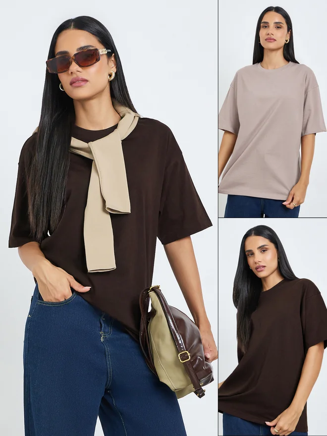 Styli Styli Pack of 2 - Short Sleeves Oversized T-Shirt