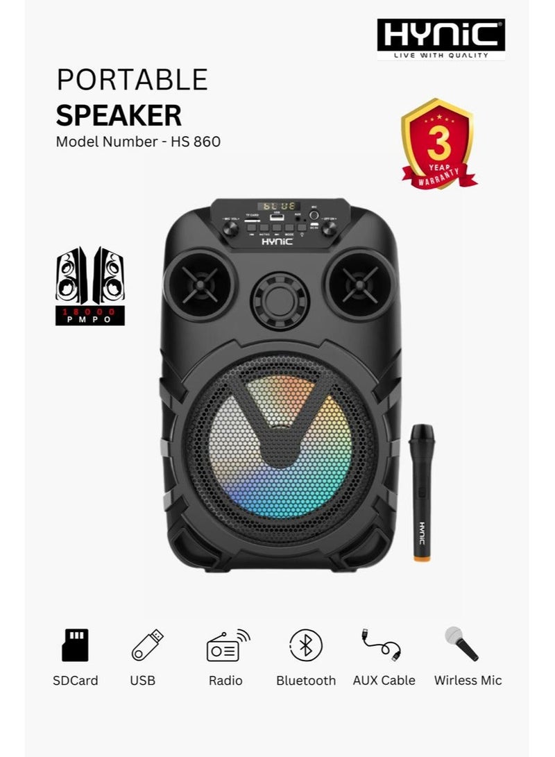 Hynic 8-Inch Portable Bluetooth Subwoofer Speaker with Wireless Mic | Titanium Drivers, 18000W PMPO, TWS, FM & LED Lights | 3 Year Warranty - Image 1