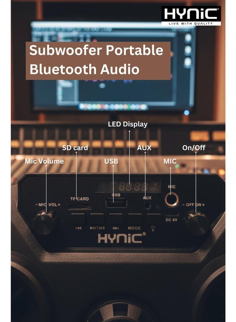 Hynic 8-Inch Portable Bluetooth Subwoofer Speaker with Wireless Mic | Titanium Drivers, 18000W PMPO, TWS, FM & LED Lights | 3 Year Warranty - Image 3