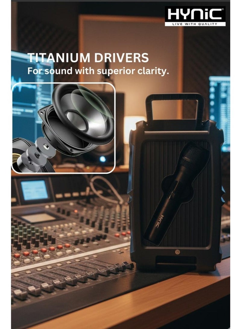 Hynic 8-Inch Portable Bluetooth Subwoofer Speaker with Wireless Mic | Titanium Drivers, 18000W PMPO, TWS, FM & LED Lights | 3 Year Warranty - Image 5