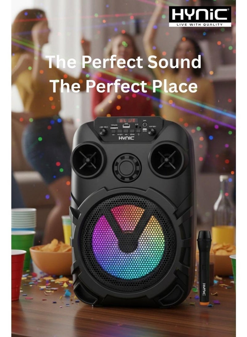 Hynic 8-Inch Portable Bluetooth Subwoofer Speaker with Wireless Mic | Titanium Drivers, 18000W PMPO, TWS, FM & LED Lights | 3 Year Warranty - Image 4