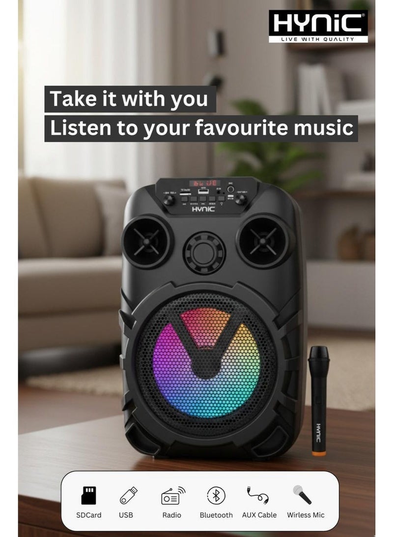 Hynic 8-Inch Portable Bluetooth Subwoofer Speaker with Wireless Mic | Titanium Drivers, 18000W PMPO, TWS, FM & LED Lights | 3 Year Warranty - Image 2
