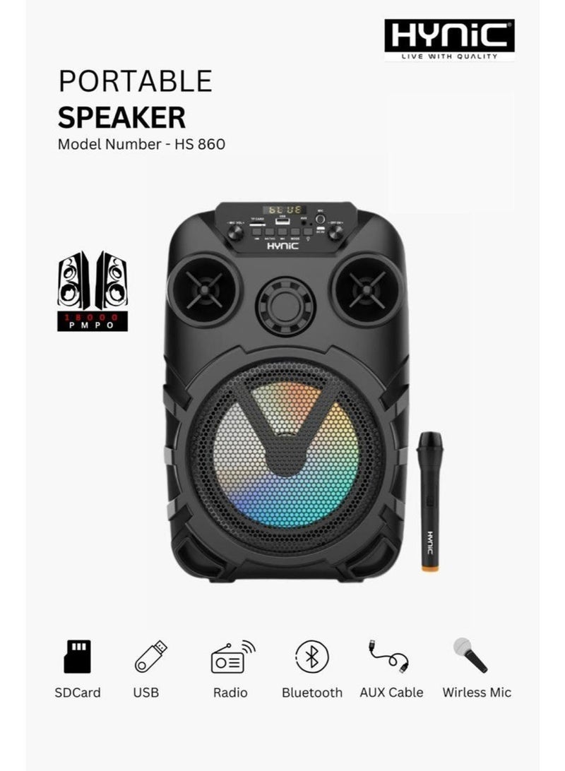 Hynic 8-Inch Portable Bluetooth Subwoofer Speaker with Wireless Mic | Titanium Drivers, 18000W PMPO, TWS, FM & LED Lights | 3 Year Warranty - Image 1
