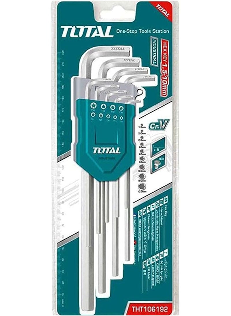 TOTAL Total Tools 9Pcs Hex Key - THT106192  (1.5: 10 mm)- 9  - Image 1