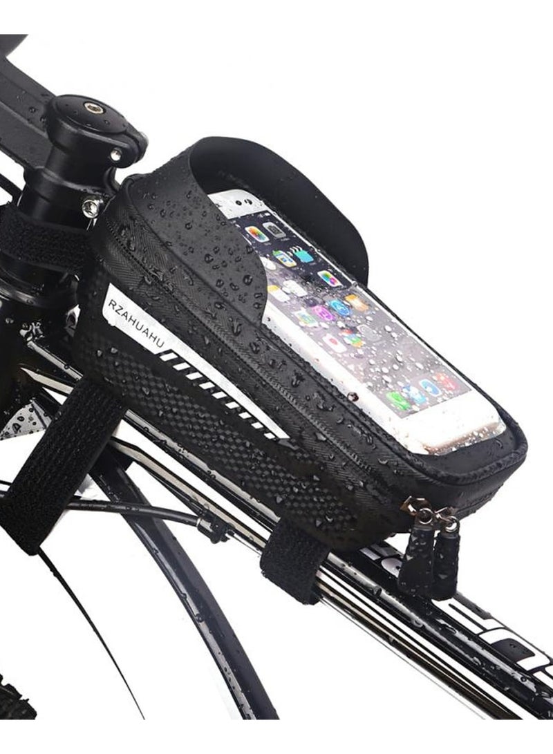 حقيبة علوية للدراجة مقاومة للماء وحامل هاتف يناسب الدراجات الجبلية والطرق مع شاشة تعمل باللمس وفتحة لسماعة الرأس