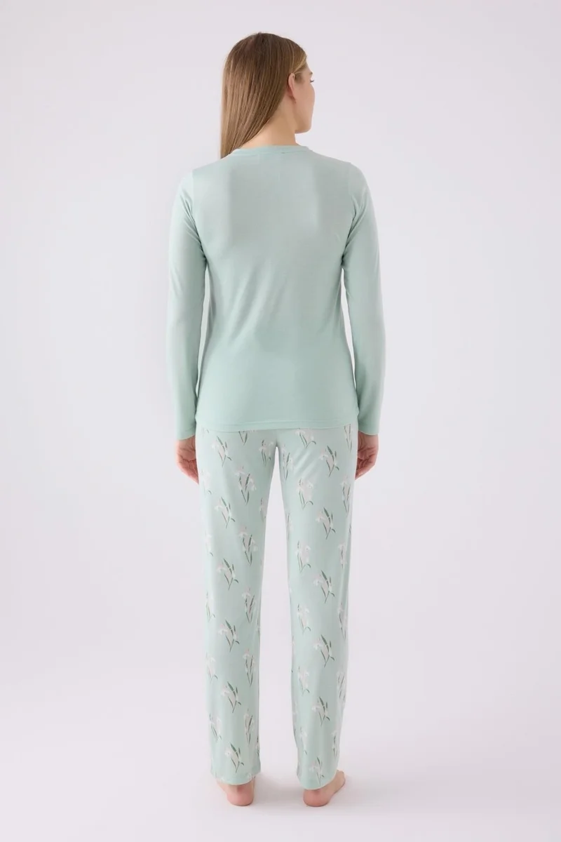 ارنيتا V-Neck Long Sleeve Pocket Pajama Set, Viscose Woven