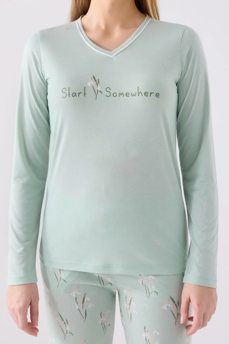 ارنيتا V-Neck Long Sleeve Pocket Pajama Set, Viscose Woven