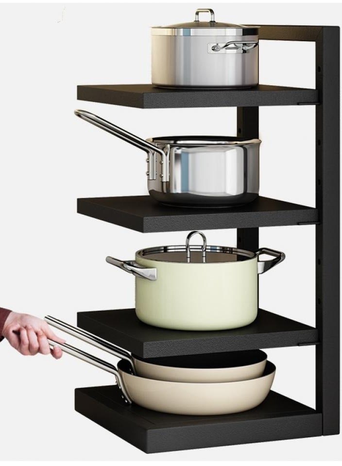 Alissa 4-Tier Adjustable Pot Rack – Space-Saving Kitchen Organizer for Corner, Under Sink & Pantry – Floor-Standing, Multi-Layer Storage Shelf (Black)  - Image 1