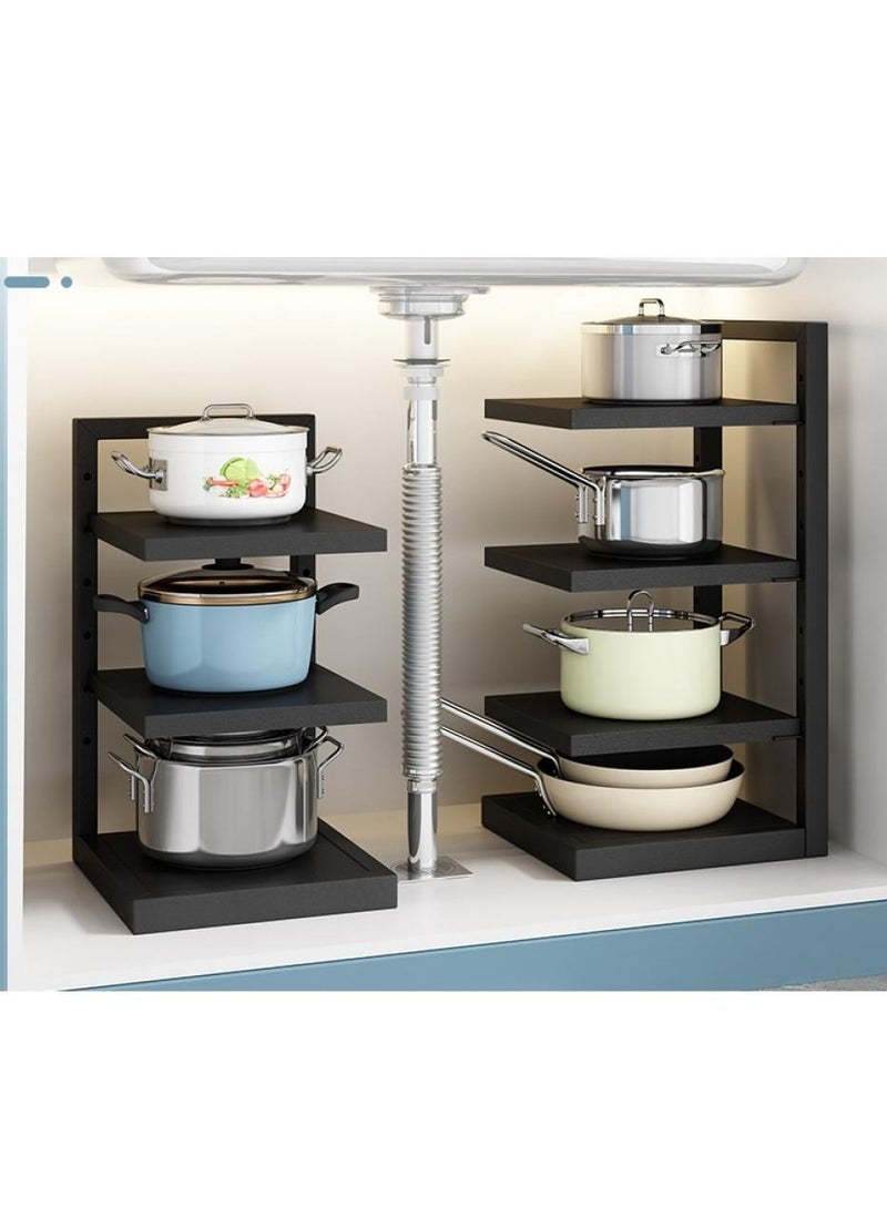 Alissa 4-Tier Adjustable Pot Rack – Space-Saving Kitchen Organizer for Corner, Under Sink & Pantry – Floor-Standing, Multi-Layer Storage Shelf (Black)  - Image 5