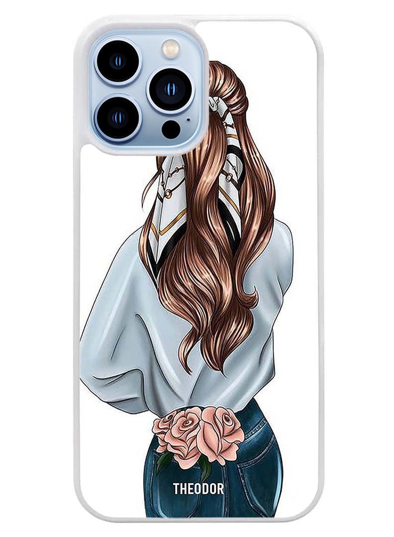 Theodor Protective Case Cover For APPLE IPHONE 14 Pro Max Pink Rose Girl(White Bumper) - Image 1