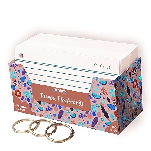 Turron Premium Blank Index Flash Cards | Punched with Binder Rings for Study, Notes & Revision (150, White, 3 x 5 Inch, 2-Side Ruled) - Image 1