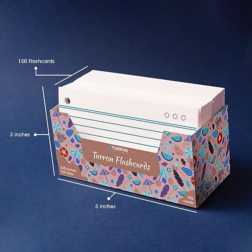 Turron Premium Blank Index Flash Cards | Punched with Binder Rings for Study, Notes & Revision (150, White, 3 x 5 Inch, 2-Side Ruled) - Image 2