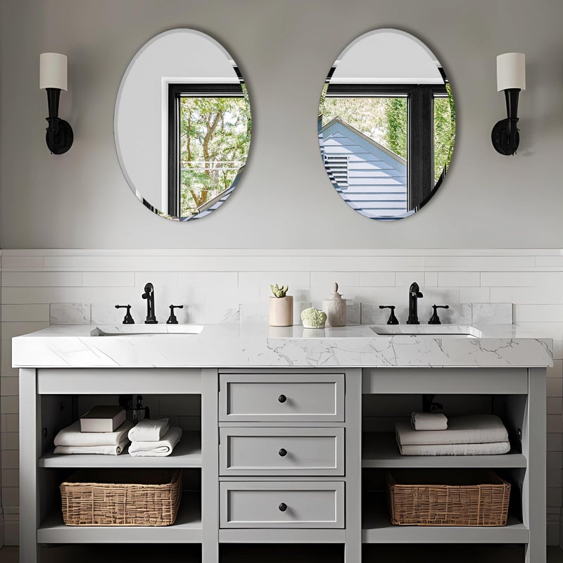 Ruomeng Oval Mirror Frameless Bathroom Mirror for Over Sink, Beveled Polished Wall Mirror for Bathroom, Bedroom, Vanity and Entryway 16" x 24" - Image 4