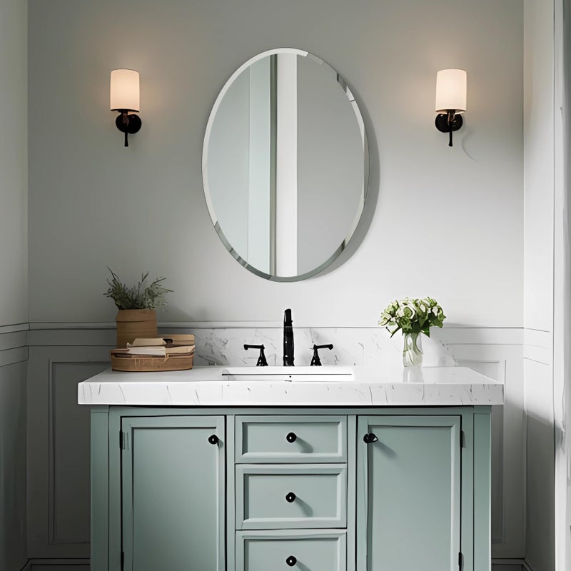 Ruomeng Oval Mirror Frameless Bathroom Mirror for Over Sink, Beveled Polished Wall Mirror for Bathroom, Bedroom, Vanity and Entryway 16" x 24" - Image 2
